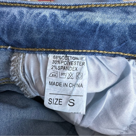 Women’s Distressed Light Wash High Rise Flare Leg Stretch Denim Jeans - Picture 7 of 7